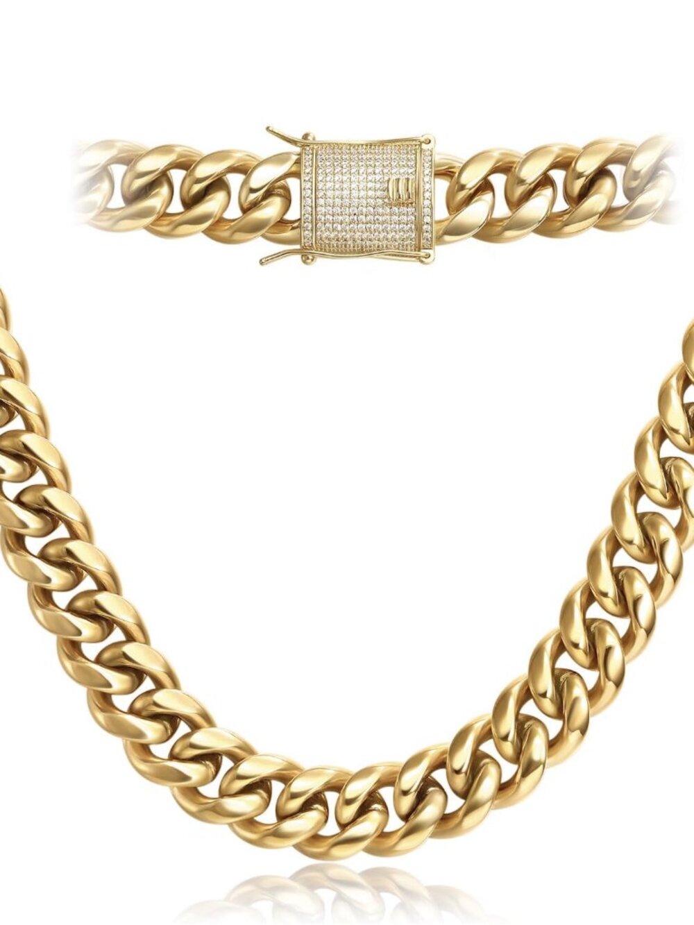 14k Gold Plated Mens Heavy Miami Cuban Link Chain Choker with Lab Diamond Clasp